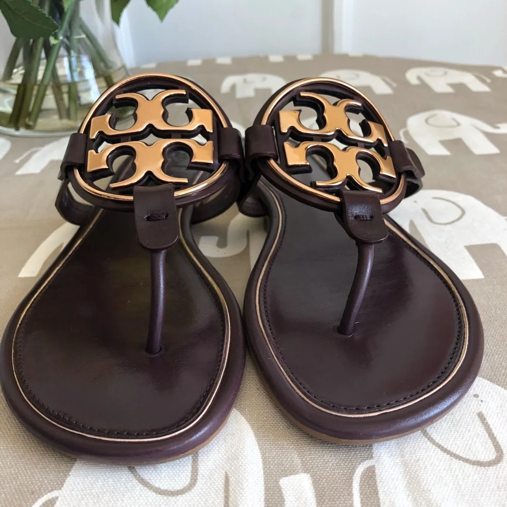 Tory Burch Women’s Dark Brown Miller Sandals with Gold Logo
